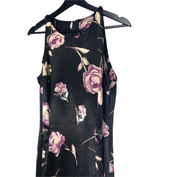 Vintage California Concepts Satin Purple Floral Sleeveless Dress Large - Picture 2 of 13